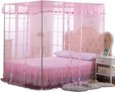 Twin Canopy Bed Curtains - 4 Corner for Beds, Twin, Pink 