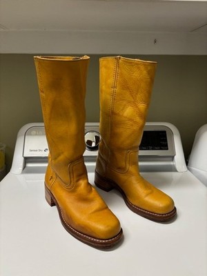 VINTAGE FRYE CAMPUS BOOTS 14L SUNRISE ORANGE SQUARE TOE MARBLED