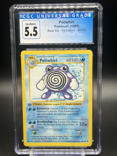 Poliwhirl (1st Edition) graded CGC 5.5 for sale on eBay