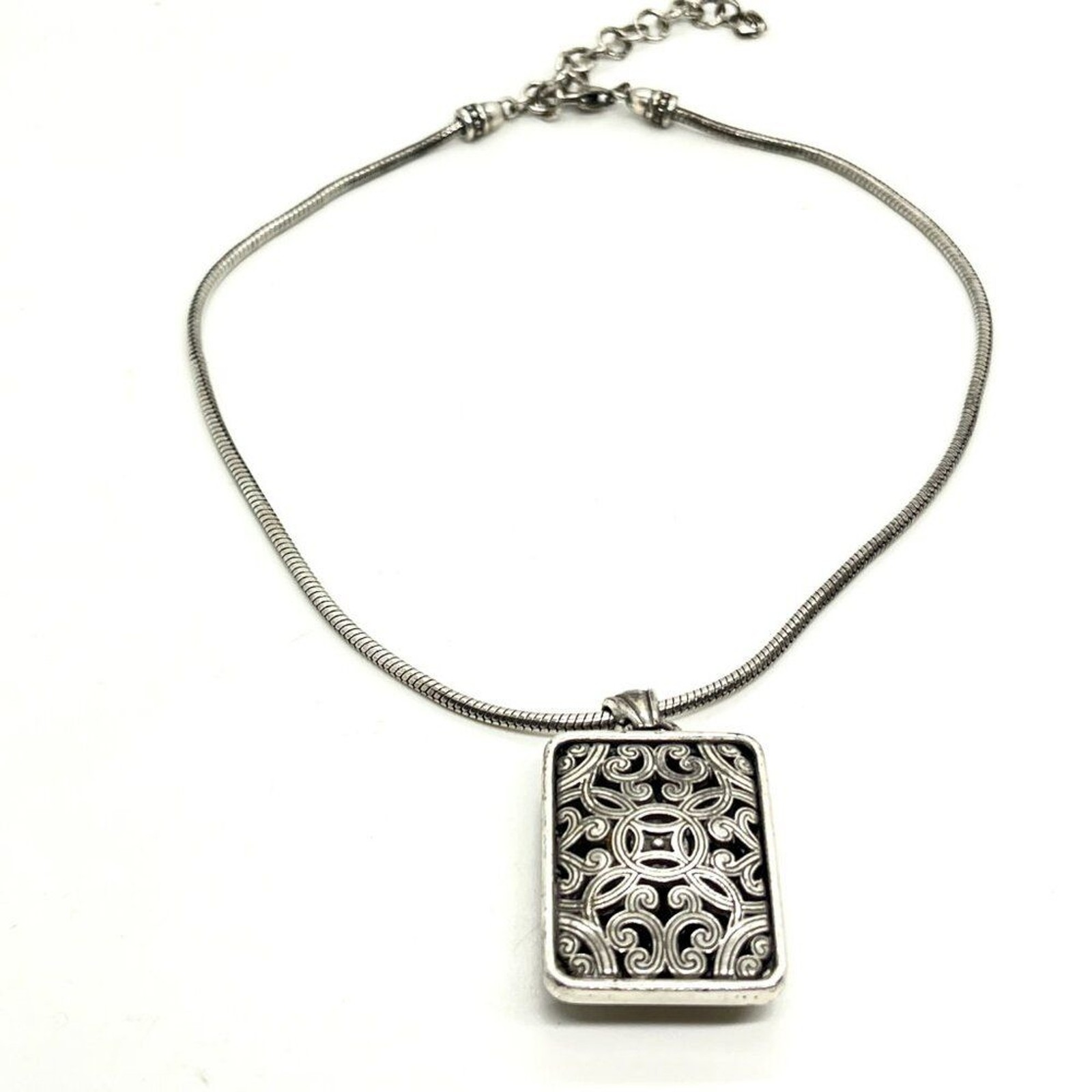 Brighton Silver Scroll Rectangle Pendant Necklace… - image 12