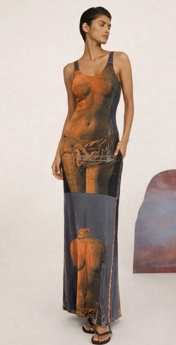 Jean Paul Gaultier, Jean Paul Gaultier Mesh Dress Set Shrug Vintage 90s Trompe L Oeil Statue Size S