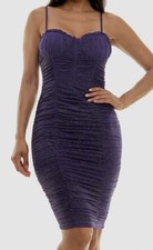 City Studios Women's Juniors' Purple Sweetheart-Neck Ruched Glitter Dress Sz XS