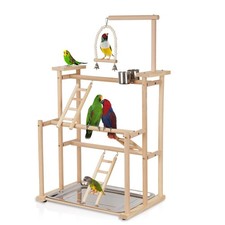 Pet Parrot Playstand Parrots Bird Playground Bird Play Stand Wood Perch Gym P...