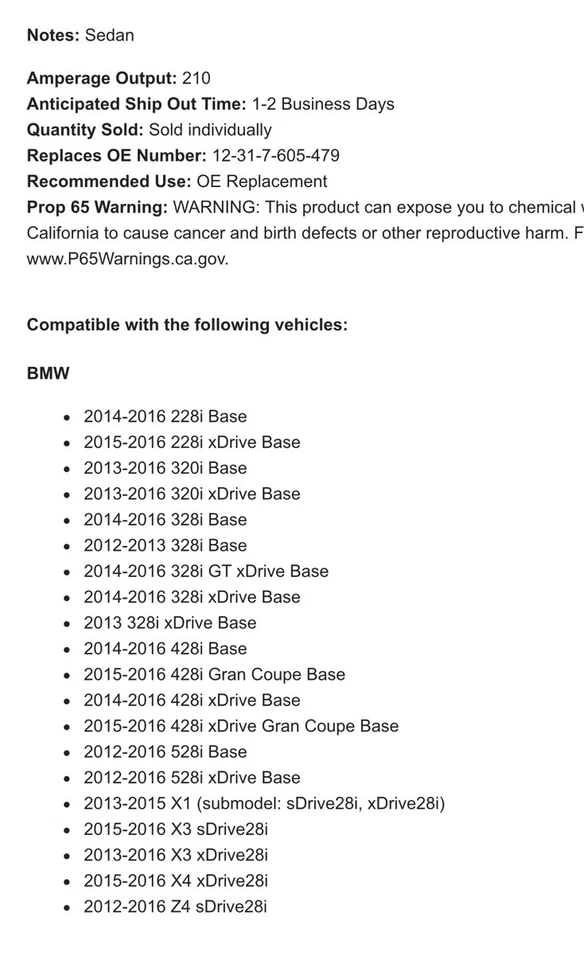 Alternador Denso DAN1127 para 320 328 528 210-AMP Sedán BMW 328i X3 xDrive X1 GT Foto 2 de 2