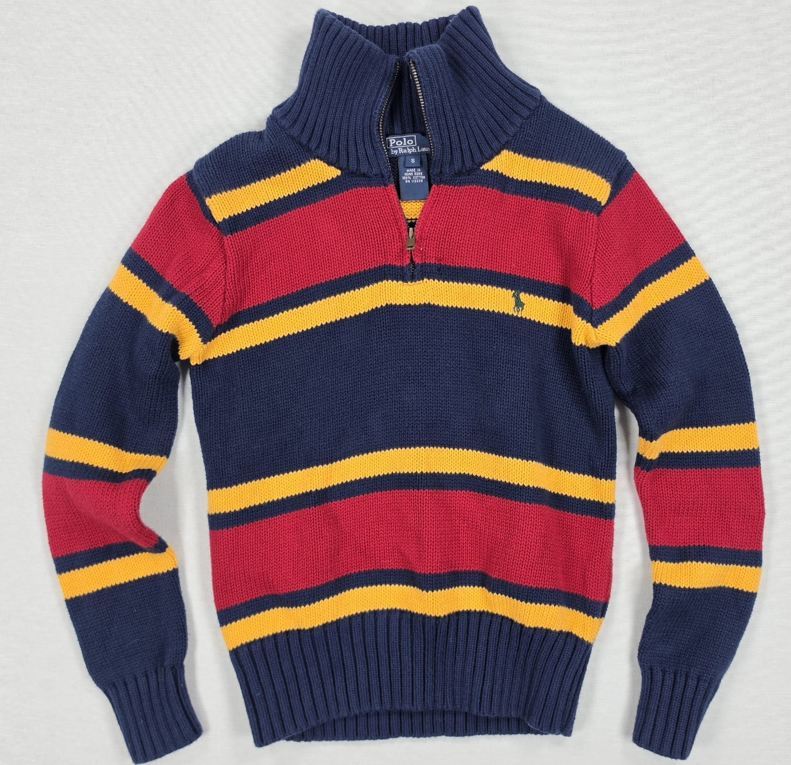 Vintage 90s Polo Ralph Lauren Knit 1/4 Zip Pullover  Navy Red Yellow Kids Small