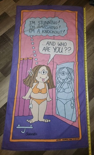 Vintage 1990 Cathy Comic Strip Beach Towel Guisewite Humor Summer Funny Pages