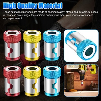 6PCS Magnetic Screw Ring Bit Magnetizer for 1/4'' Hex Shank Screw Holders Power