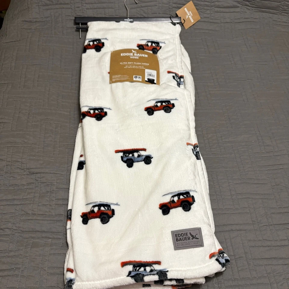 Eddie Bauer Plush Throw Blanket Ultra Soft Jeep Surfboard Adventure 60" x 70" - Image 2 of 4