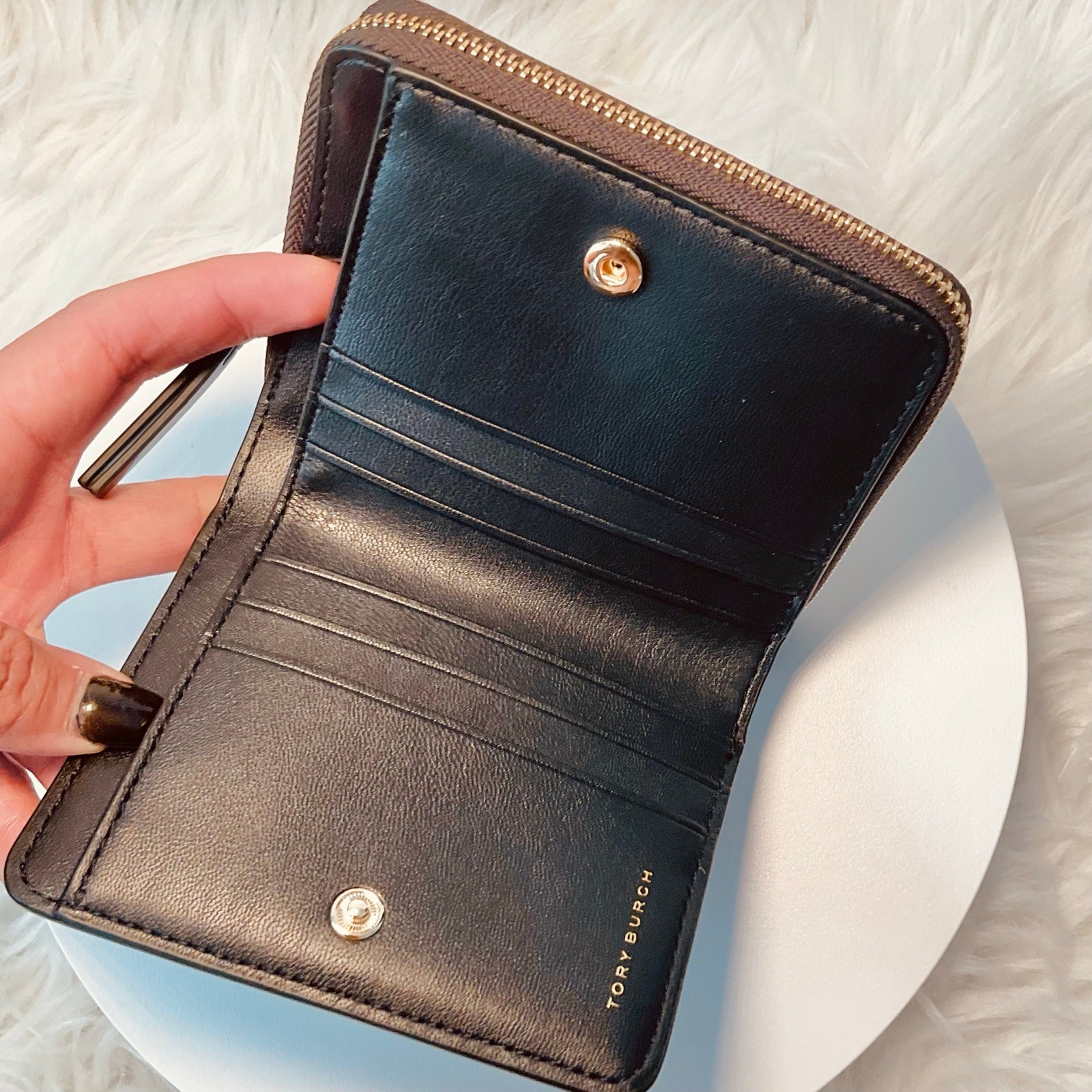 NEW $198 Tory Burch Emerson Bi-Fold Zipper Patent Wallet Tortoise Onyx Exotic thumbnail 3