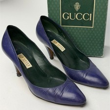 Gucci Viola Purple Leather Pointed Toe Heels Sz 38 Designer Made in Italy w/ Box