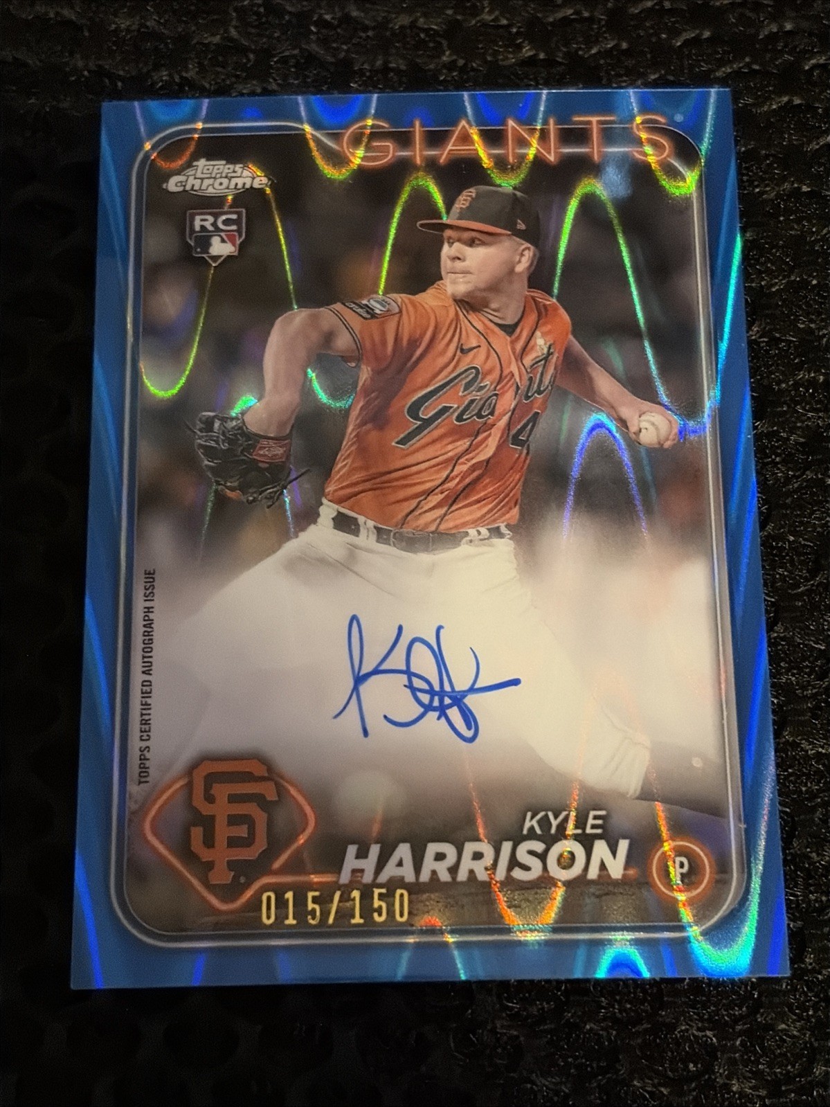 2024 Topps Chrome Kyle Harrison Blue Raywave Auto /150 RC #RA-KH Brewers