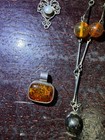 Set Antique/ Vtg. Sterling Silver, Amber Pendants, Necklace — photo 3