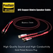 Preffair Pair HiFi Copper Conductor Bi-Wire Speaker Cable 2 to 4 Banana Plugs