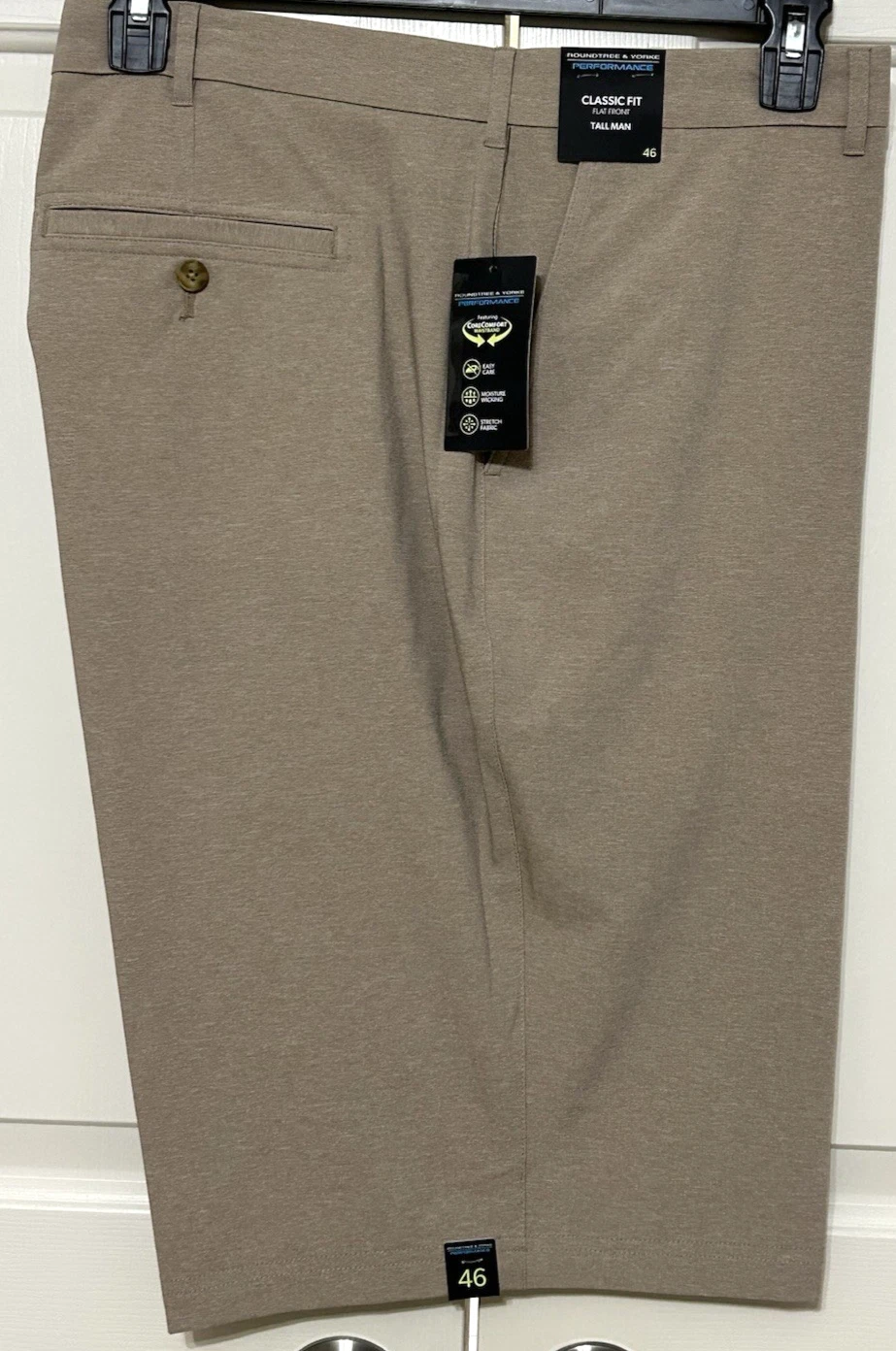 NWT Roundtree & Yorke Performance size 46T khaki classic fit chino shorts mens
