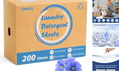 Laundry Detergent Sheets 200 Sheets, Fragrance-Free, Eco-Friendly, Plastic 