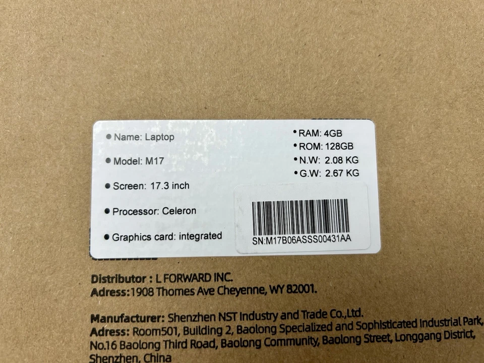 SGIN M17 17.3 Inch Laptop Celeron Dual-Core Up to 2.0 GHz 4GB RAM 128GB SSD FHD - Image 4 of 4