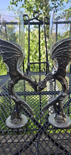 Dragon Heart Wings Wine Royal Blue Glasses *NEW* Wedding Toast Anniversary - Picture 19 of 24
