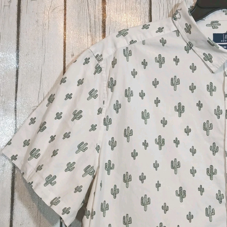 Camisa Para Hombre George Calce Ajustado Manga Corta Con Botones Estampado Cactus Talla XL (46-48) Foto 4 de 4