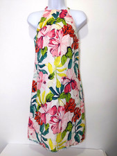 Tommy Bahama Linen Blend Halter Dress Womens 2XS Tropical Floral Hibiscus