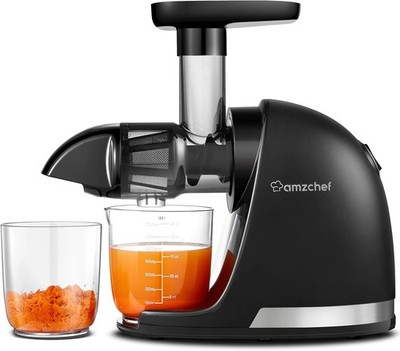 AMZCHEF Slow Juicer Entsafter elektrisch für Obst & Gemüse, mattschwarz, 2