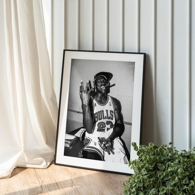 Michael Jordan Smoking Cigar Poster Black and White Photography Print