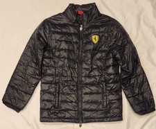 Boys Puma Ferrari Black Puffer Jacket w/ Stowaway Hood Sz Medium