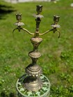 Vintage Ornate Gold Color 3 Arm Metal Candleholder Candelabra -22" H — photo 2