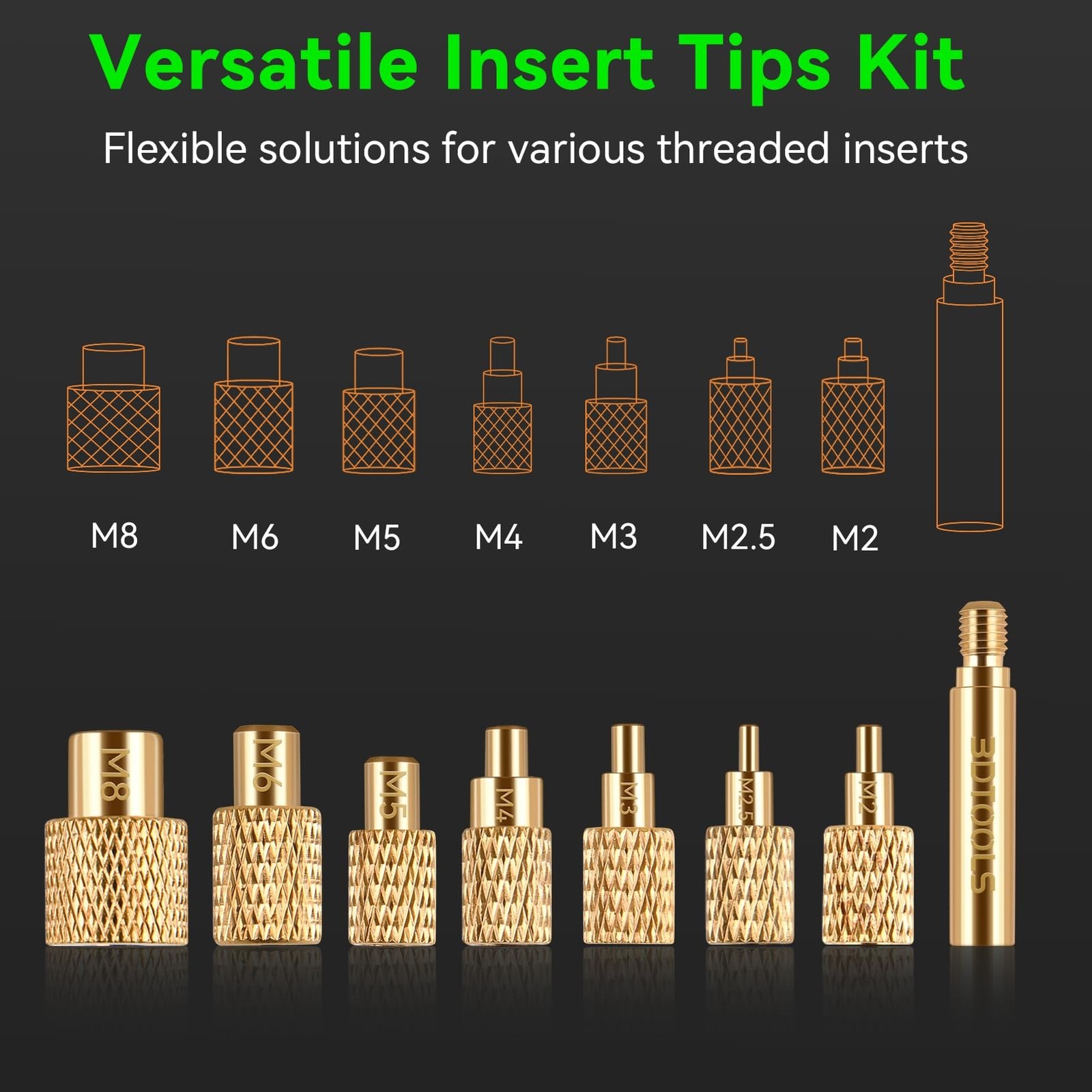 8 pcs Heat Insert Nut Kit Iron Tip Welding Tips kit with 7pcs tips and 1pcs S...