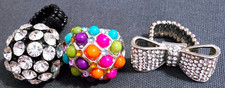 3pc Lot of Colorful Fashion Stretch Rings Approx Size 6-8 Faux Jewels