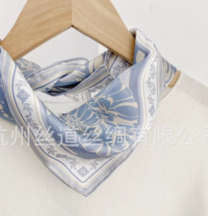 Pure 14 Momme Twill Silk Shawl 21'' Bandanna leaves Print Scarf Square Wrap new