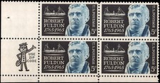 US #1270 MNH zip block of 4, 5c Robert Fulton