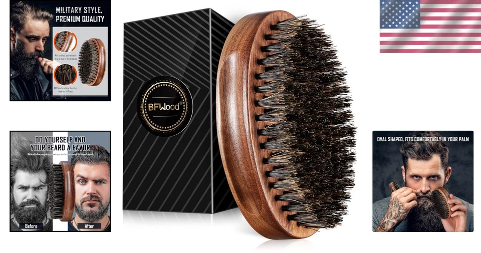 Cepillo para barba de madera de nogal para hombre con cerdas de jabalí - Perfecto para aplicación de bálsamo Foto 2 de 4
