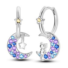 MULA Solid Star Moon Cat Hoop Earrings AAA CZ Women Jewelry 925 Sterling Silver