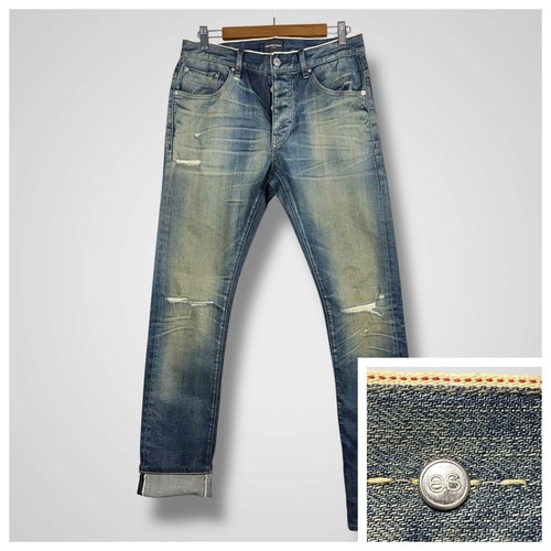 Earnest Sewn Bryant Selvedge Jeans Mens 30x33 Distressed Button Fly Whisker USA