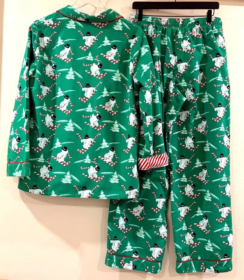 Nick & Nora Talla L Verde Muñeco de Nieve Navidad Franela Pijama Conjunto Manga Larga Foto 2 de 4