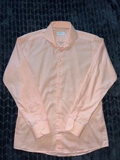 Eton Mens Shirt Slim Peach Twill Weave Button Up Long Sleeve Size 16