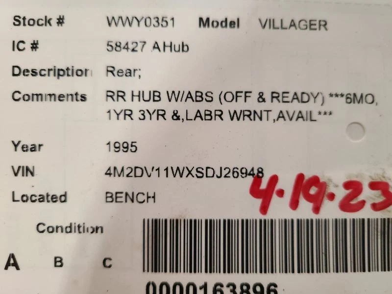 Buje trasero 10/96 para 93-97 Villager 1970608 Foto 3 de 3