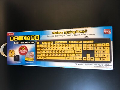 Open Box EZ Eyes Large Print Keyboard Wired USB PC MAC Vf2