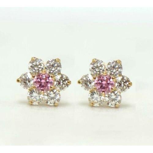 14k Yellow Gold Flower CZ Stud Earrings - Afbeelding 24 van 24