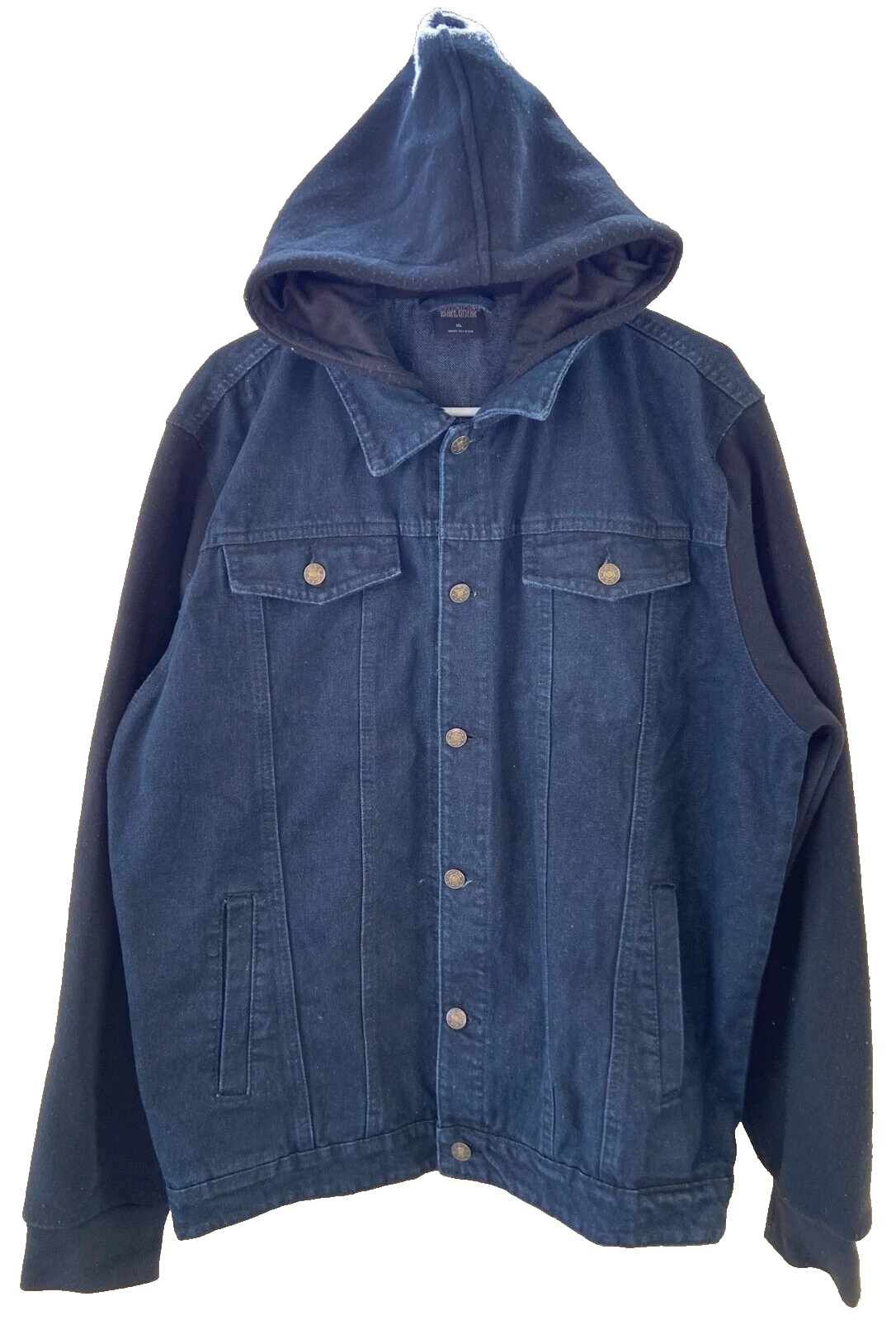 Original Deluxe Men's Hooded Jean Jacket. Size XL BLACK (518)