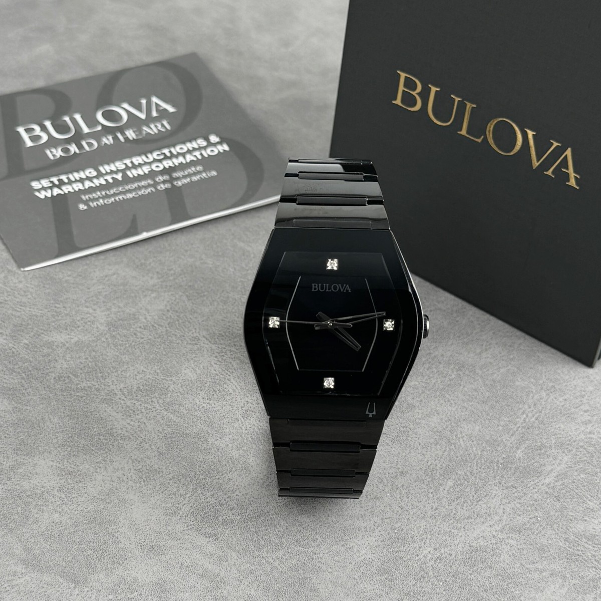Bulova Men's Gemini Stainless Steel Black Dial 40mm Watch 98D177
