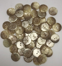 Vtg White Brown 2-Hole Shell Buttons with Character 22mm Lot of 8 A270
