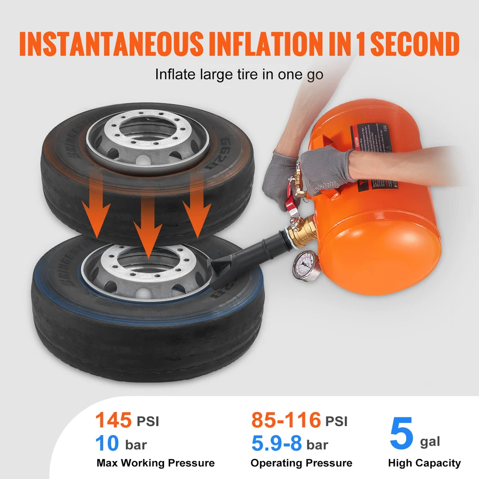 VEVOR Gonfleur de Pneus Canon à Air 19 L Portable Compresseur d'Air pour Atelier - Photo 3/4