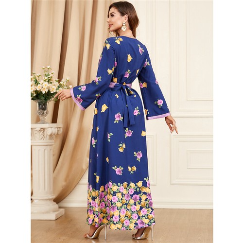 Muslim Floral Kaftan Islamic Women Maxi Dress Ramadan Dubai Caftan Moroccan Gown - Picture 91 of 216