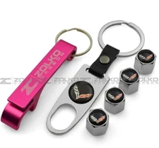 VALVE STEM CAPS KEYCHAIN KEYRING WHEEL FOR CORVETTE  - US SELLER FREE GIFT