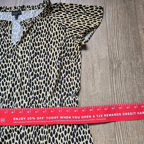 TALBOTS Dress Womens XL Petite Fit & Flare Smocked Split Neck Animal Print - Picture 6 of 7