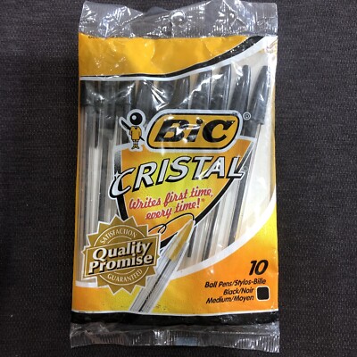 NEW Bic Cristal Xtra Smooth BLACK NoirBallpoint Pen Pack of 10 - School Supplies