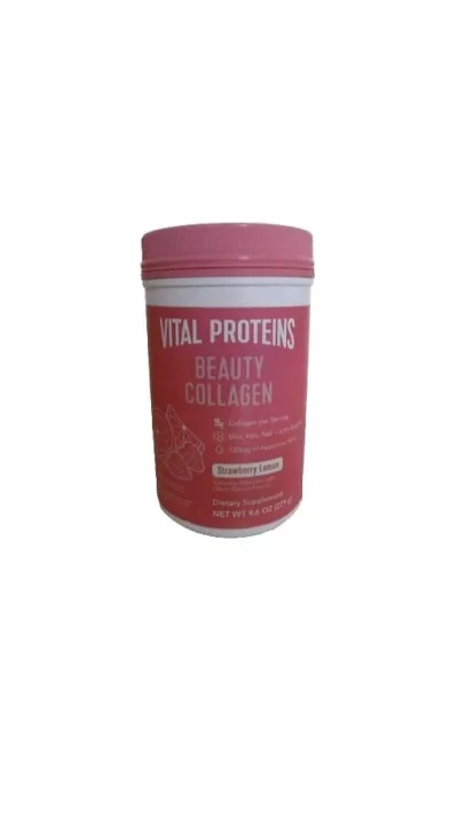 Vital Protein Beauty Collagen Strawberry Lemon 9.6 Oz Exp 7/25