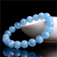 Aquamarine Blue Crystal 8mm Beads Healing Reiki Balance Stretch Women Bracelet