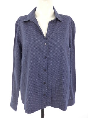 Jaeger Damen Shirt blau Oberteil gepunktet Langarm gekerbter Kragen Freizeit UK 14